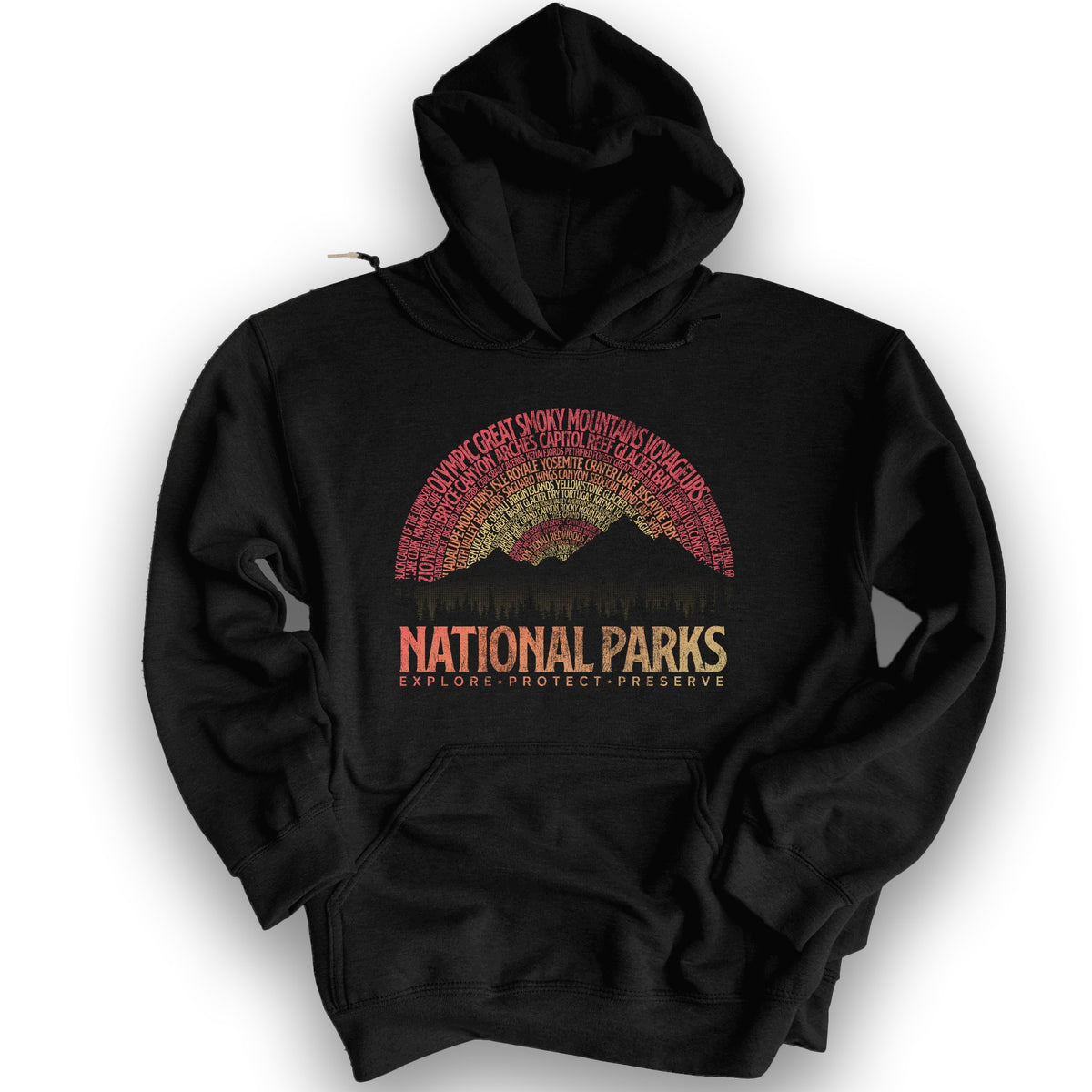 National Parks Word Art "Vintage Sunset" Hoodie - Black