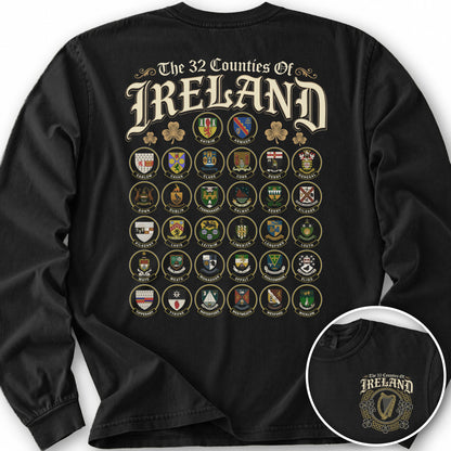 Ireland County Crests Front/Back Print Long Sleeve Shirt - Black
