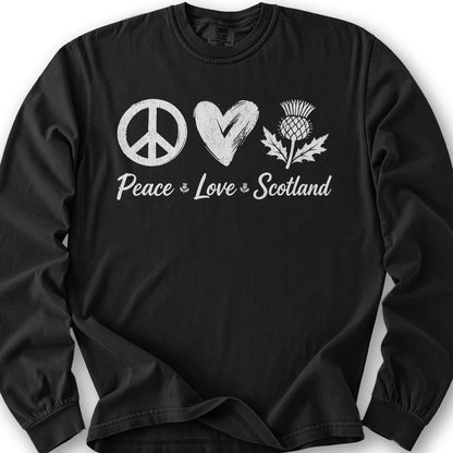 Peace Love Scotland Long Sleeve Shirt - Black