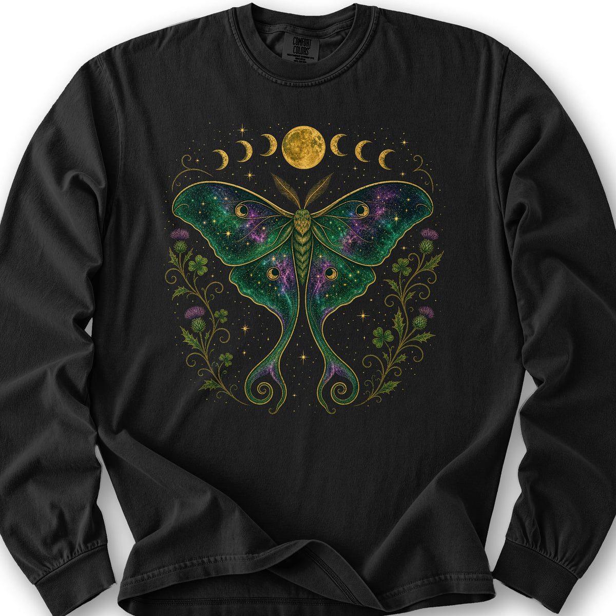Celestial Moth Long Sleeve Shirt - Black