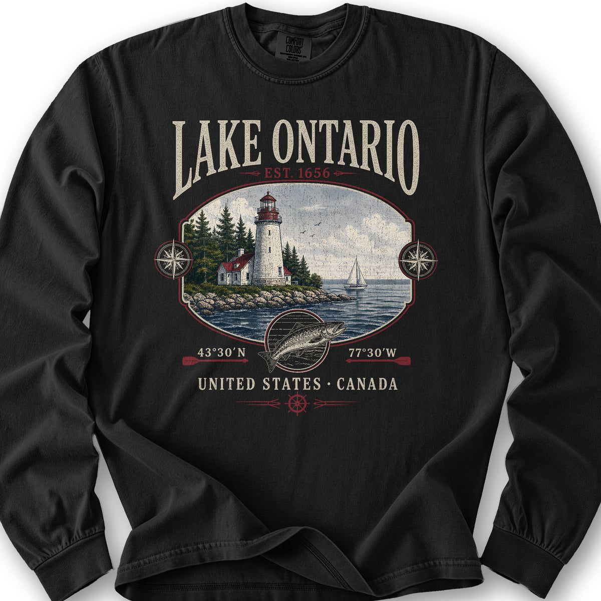 Lake Ontario Retro 90's Long Sleeve Shirt - Black