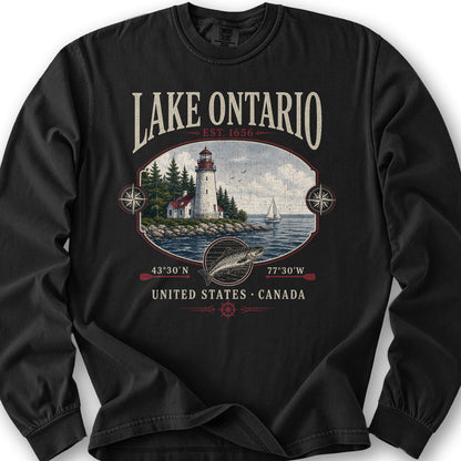 Lake Ontario Retro 90's Long Sleeve Shirt - Black