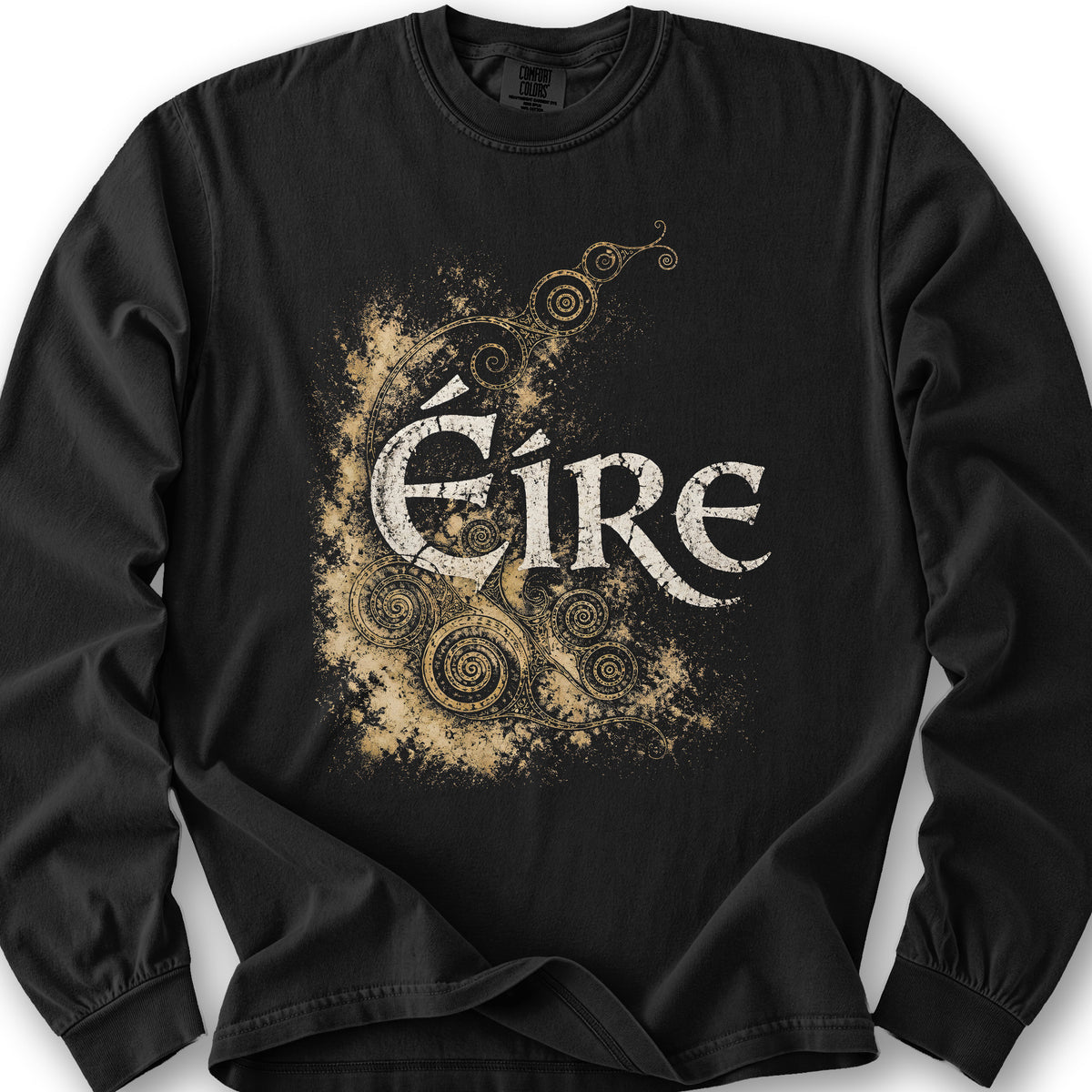 Éire Ancient Spirals Long Sleeve Shirt - Black