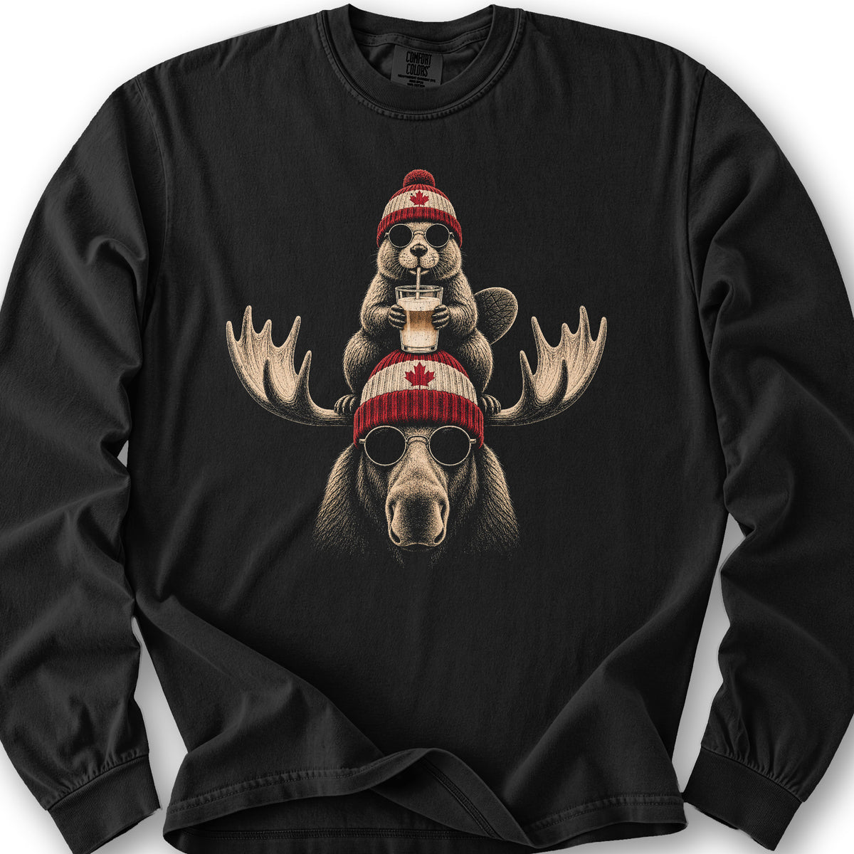 Beaver Moose Canada Long Sleeve Shirt - Black