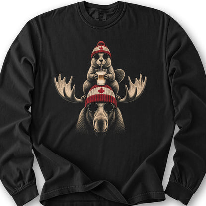 Beaver Moose Canada Long Sleeve Shirt - Black
