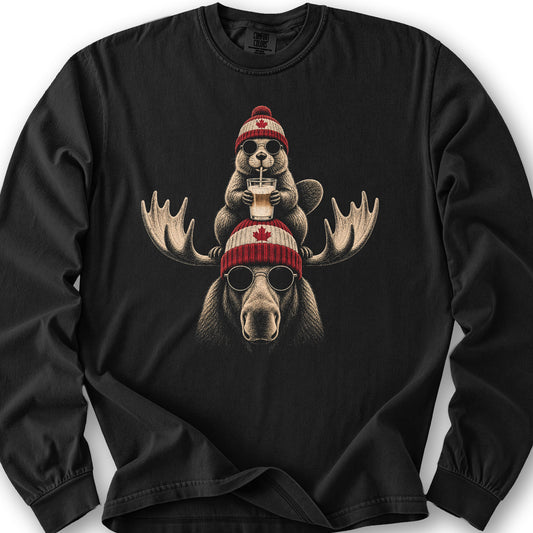 Beaver Moose Canada Long Sleeve Shirt - Black