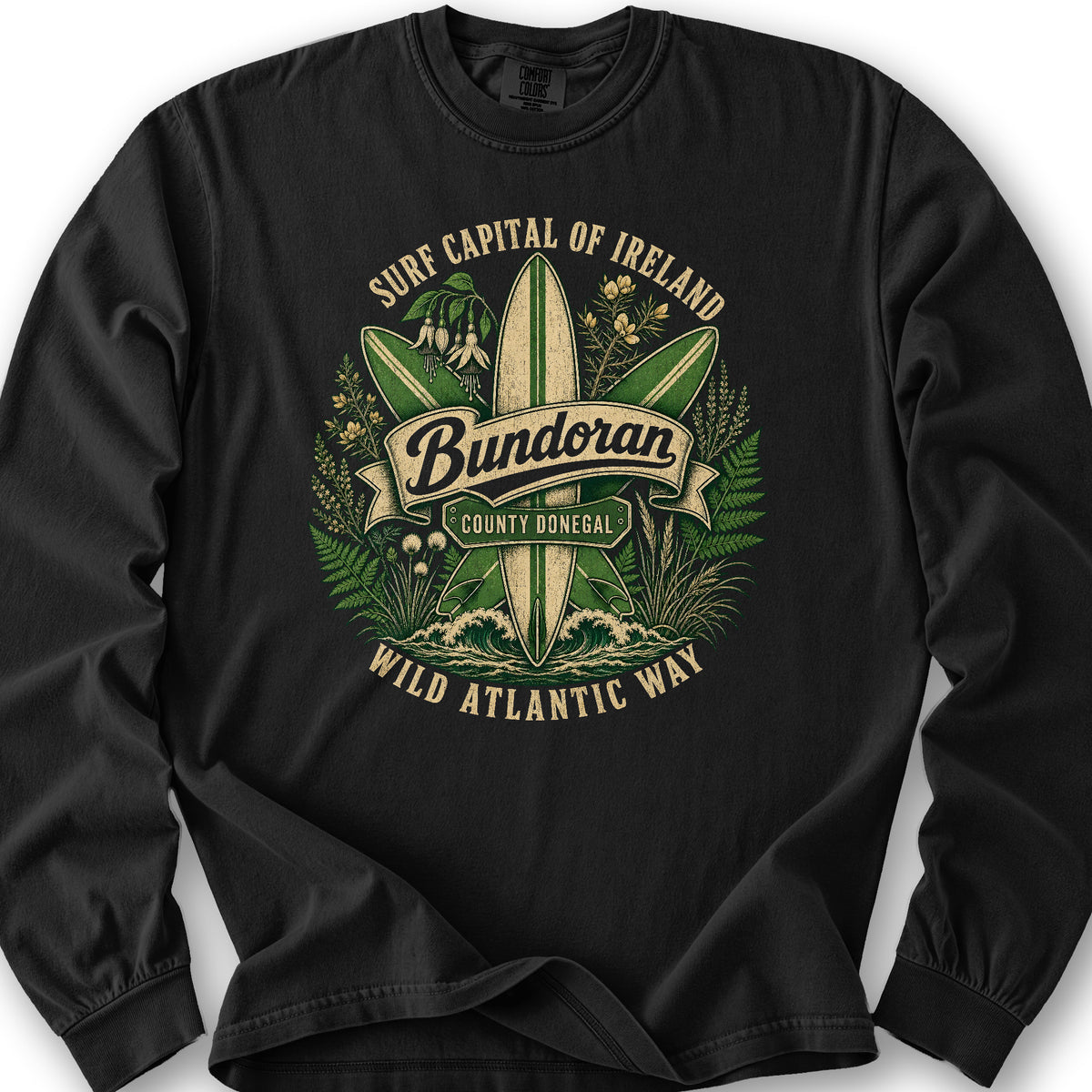 Bundoran Surf Capital Long Sleeve Shirt - Black
