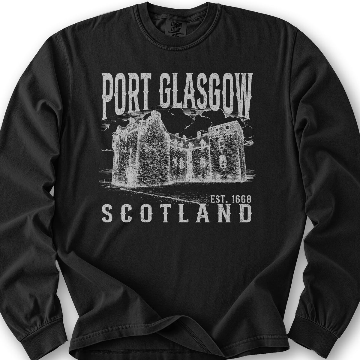 Port Glasgow Scotland Sketch Long Sleeve Shirt - Black