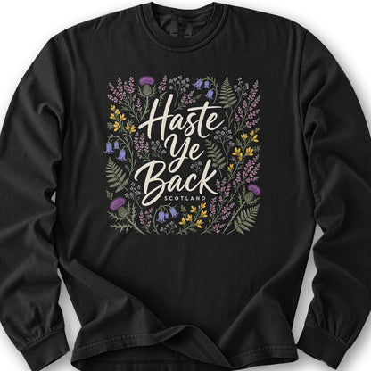 Haste Ye Back Scotland Long Sleeve Shirt - Black