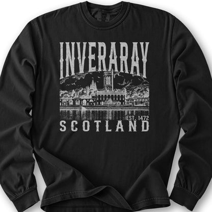 Inveraray Scotland Sketch Long Sleeve Shirt - Black