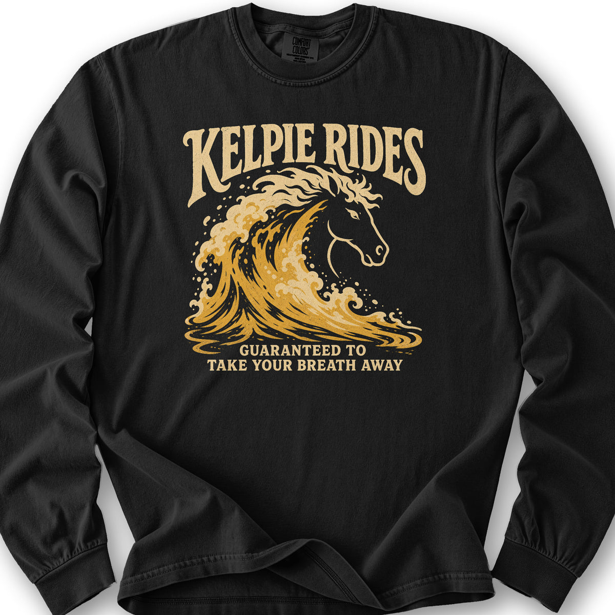 Kelpie Rides Retro Long Sleeve Shirt - Black