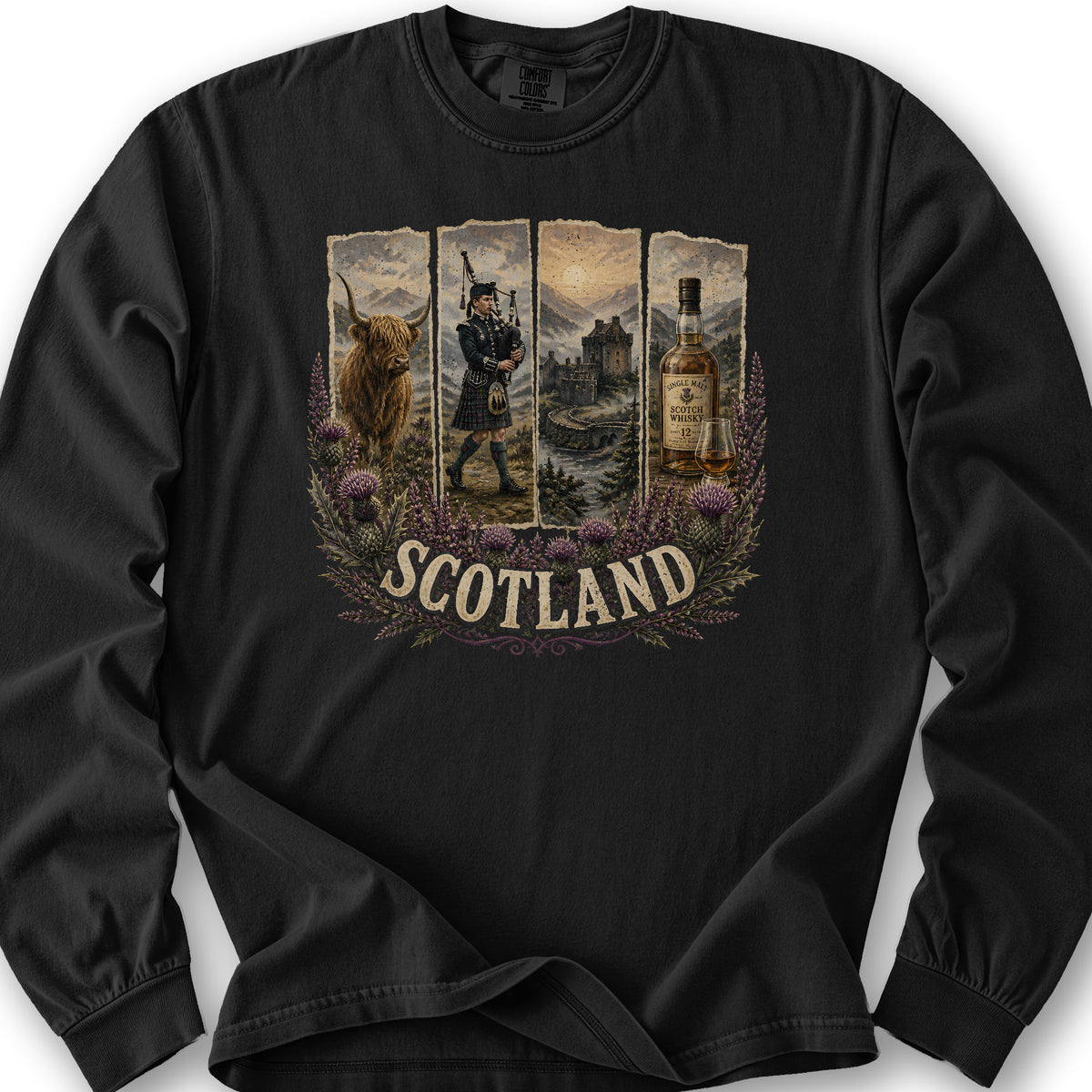 Scotland Panels Long Sleeve Shirt - Black