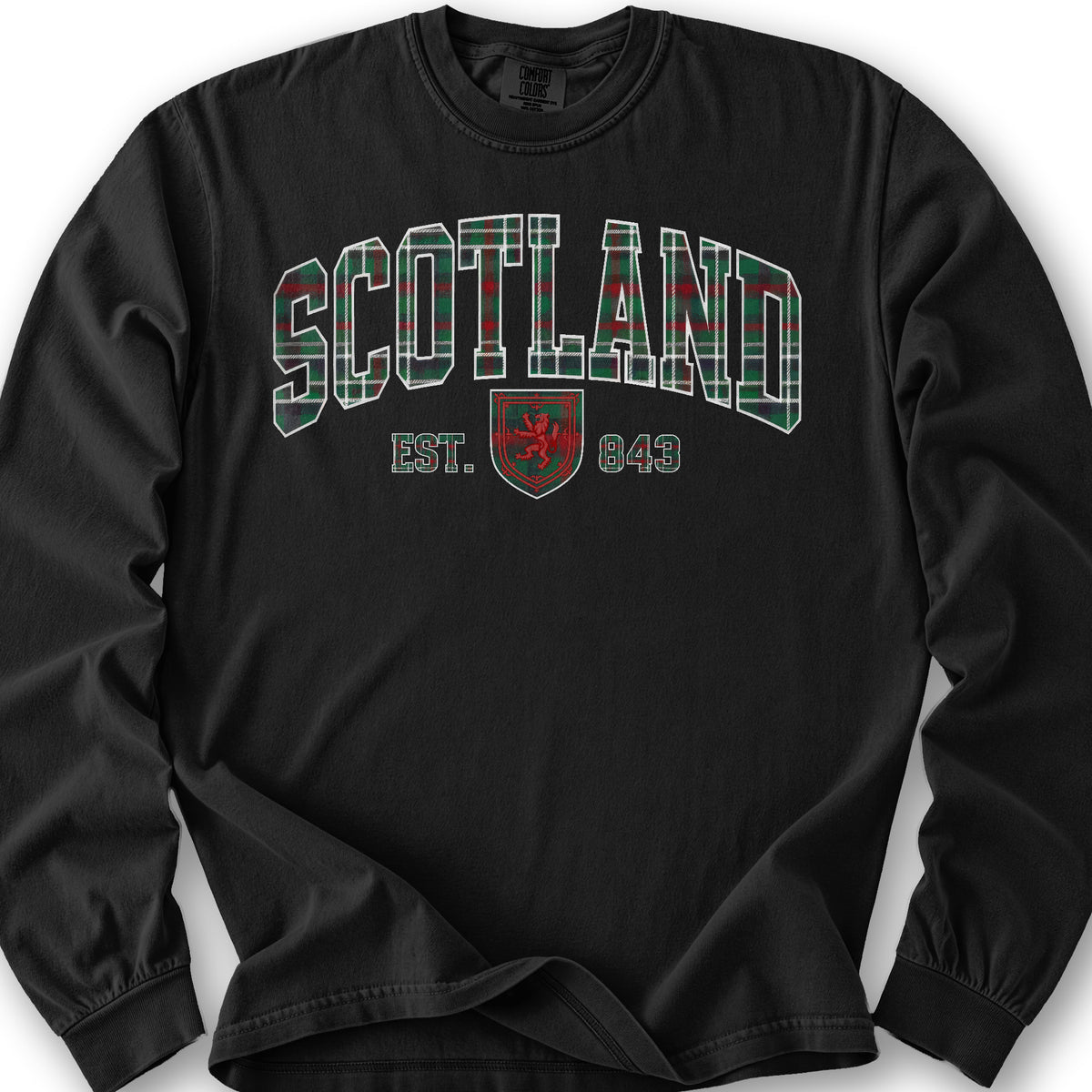 Scotland Plaid Varsity Long Sleeve Shirt - Black