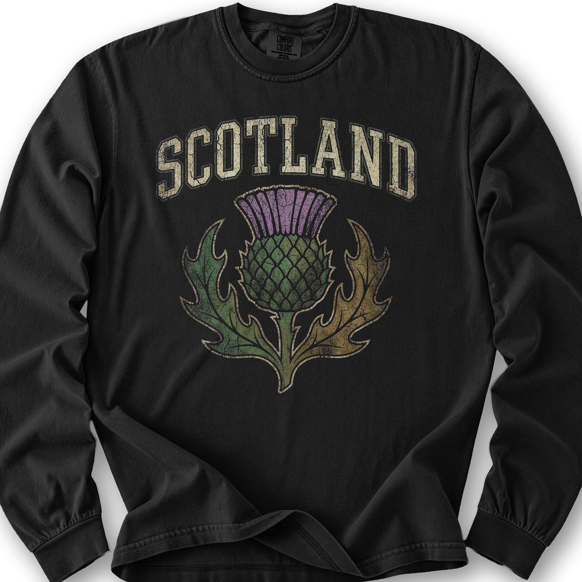Scotland Distressed Thistle Long Sleeve Shirt - Black