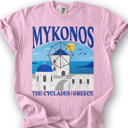 Mykonos Greece "Big and Bold" T-Shirt - Blossom