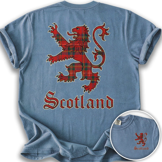 Scotland Tartan Lion Front/Back Print T-shirt - Blue Jean