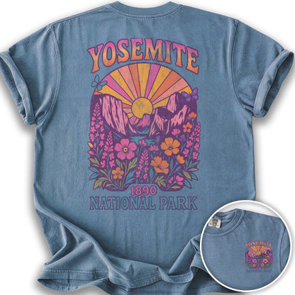 Yosemite Retro Vibes Front/Back T-Shirt - Blue Jean