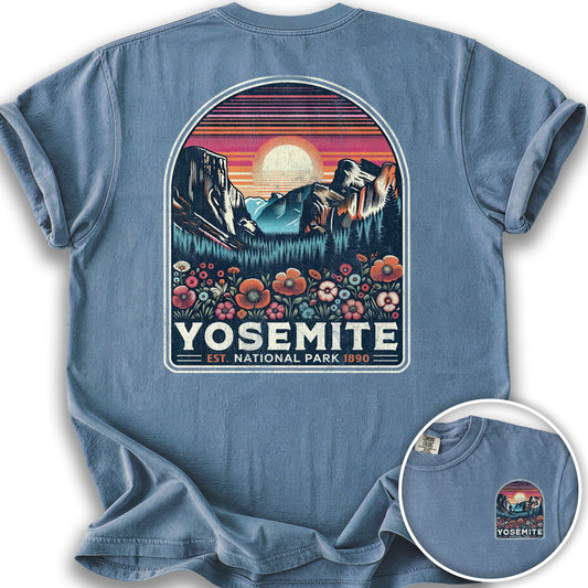 Yosemite "Wildflower" Front/Back Print T-Shirt - Blue Jean