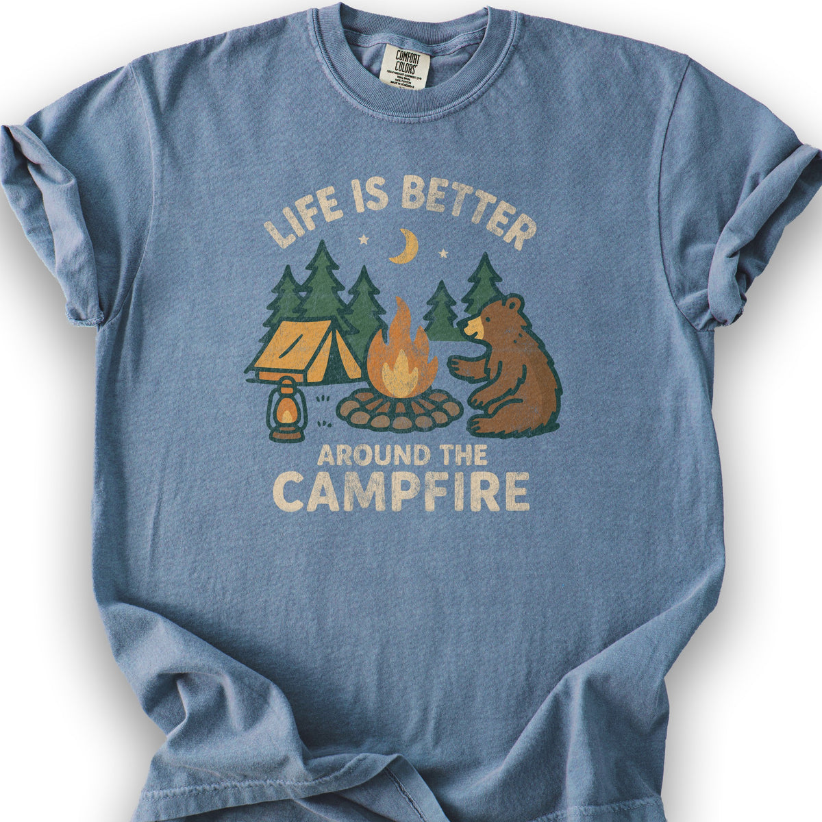 Around The Campfire "Happy Bear" T-Shirt - Blue Jean
