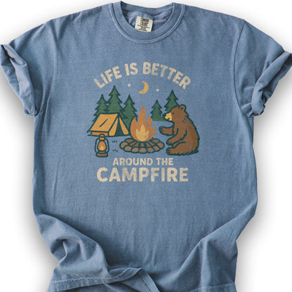 Around The Campfire "Happy Bear" T-Shirt - Blue Jean