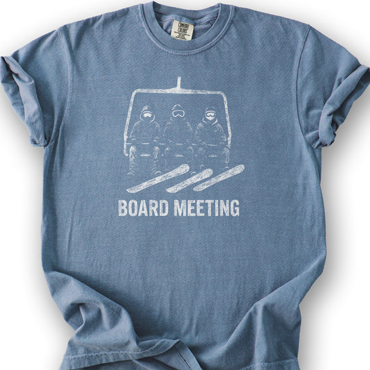 Bargain Bin Overstock! Snowboard "Board Meeting" T-Shirt - Blue Jean
