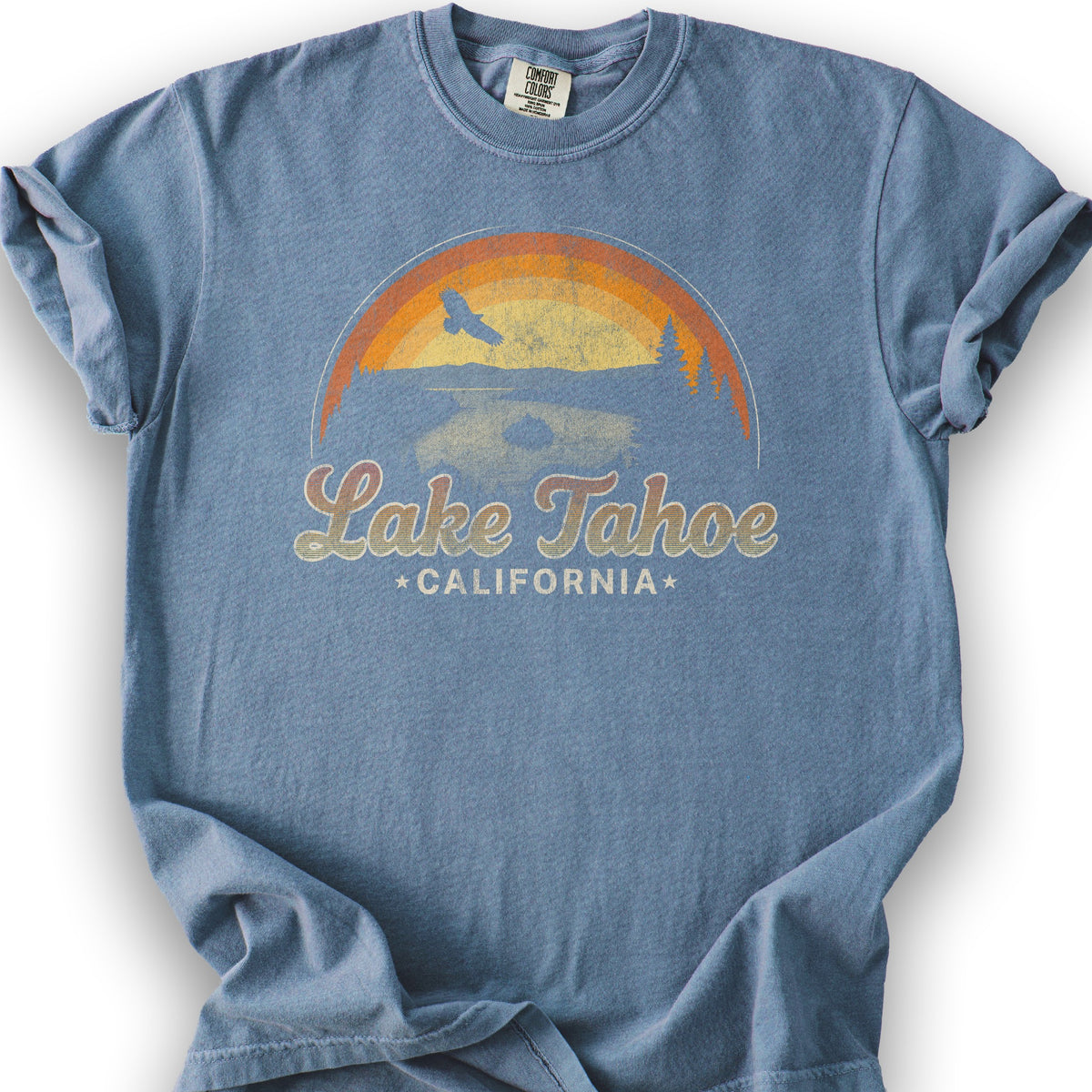 Lake Tahoe Retro Rainbow T-Shirt - Blue Jean