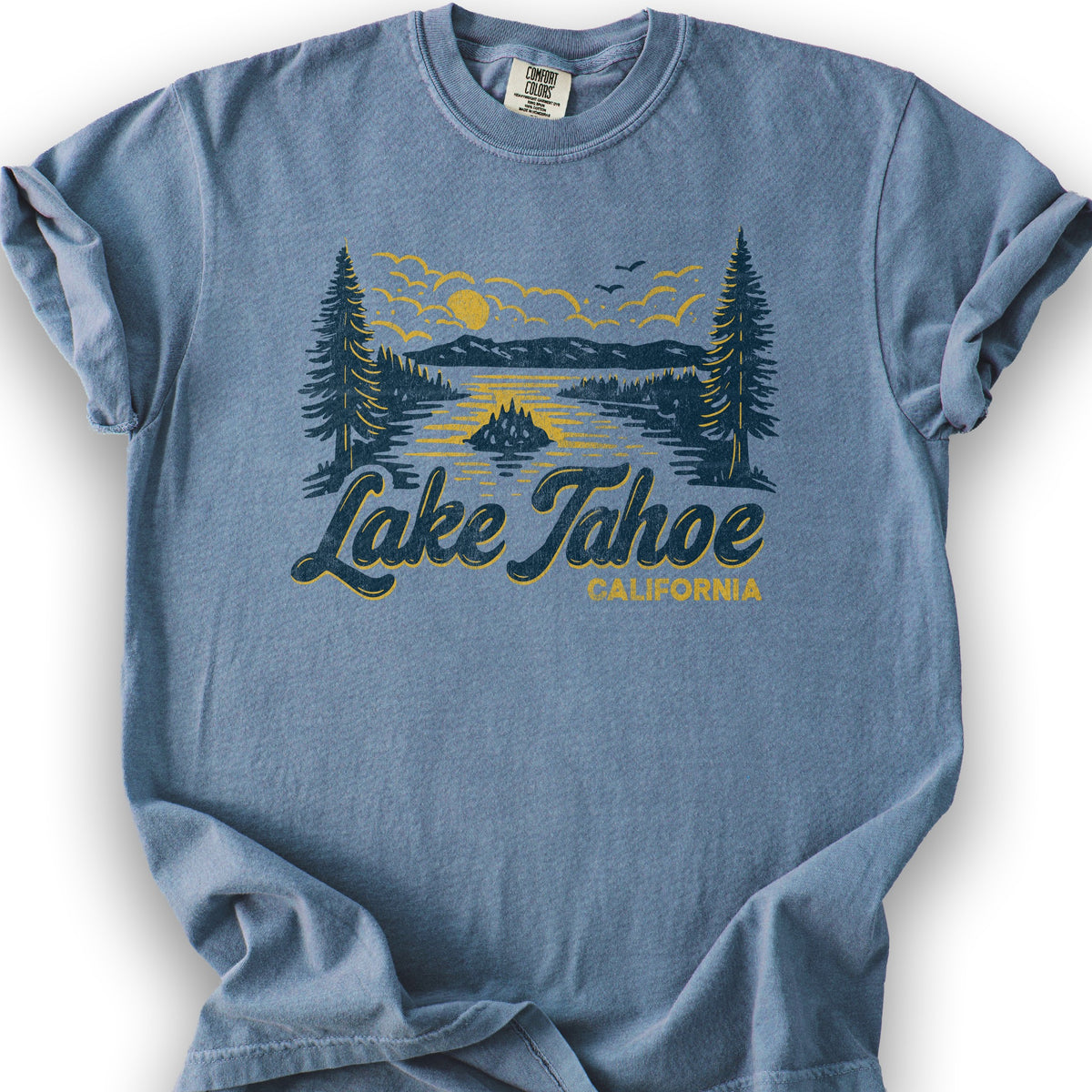 Lake Tahoe Emerald Bay Sketch T-Shirt - Blue Jean