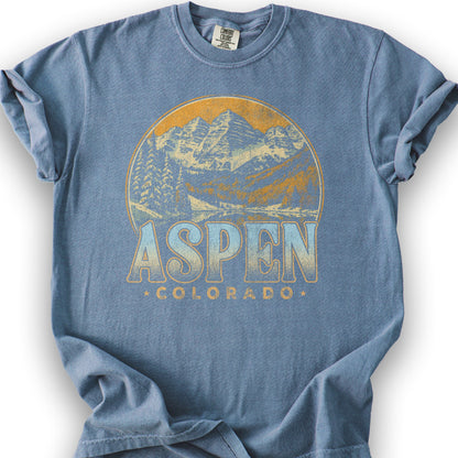 Aspen Colorado Groovy Screenprint T-Shirt - Blue Jean