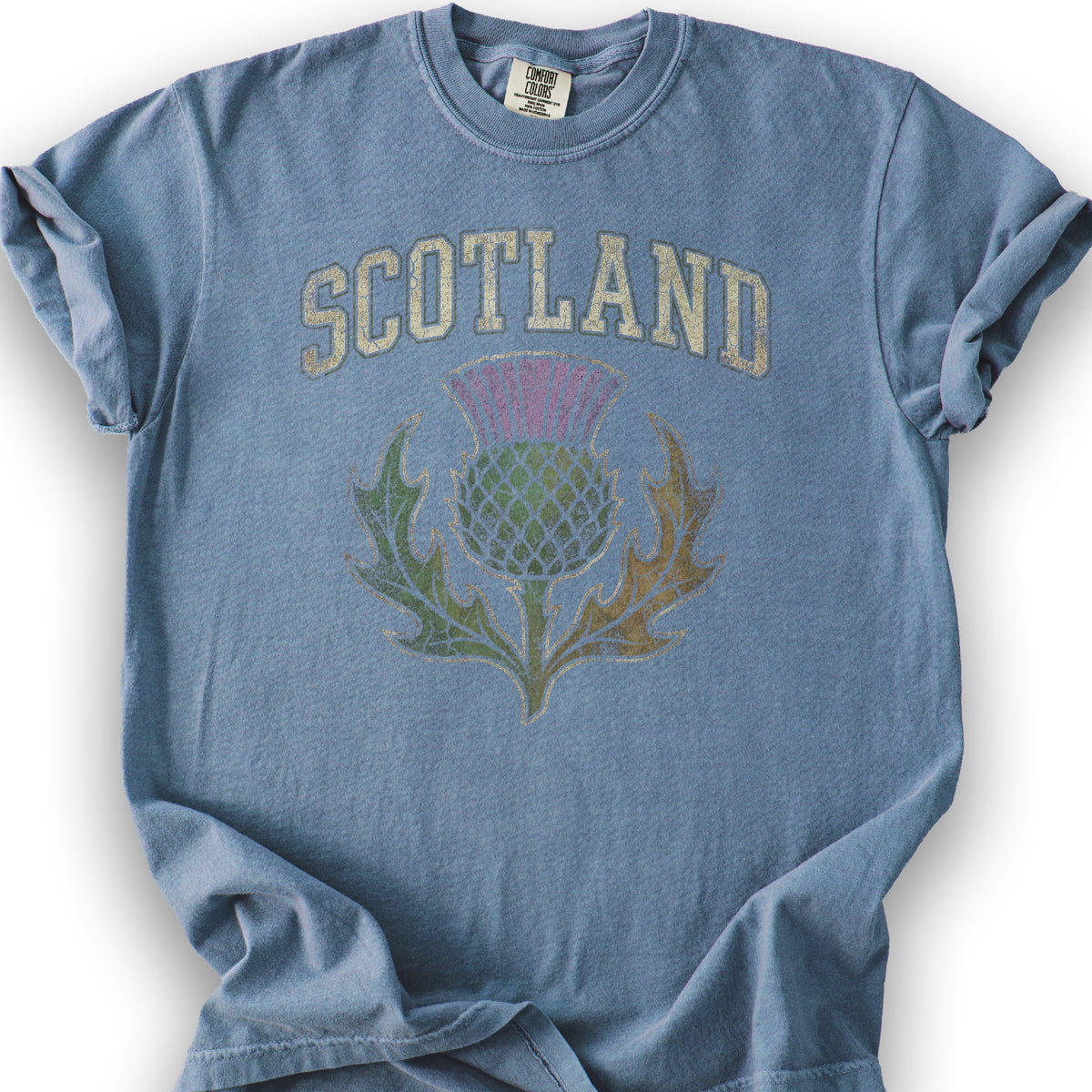 Scotland Distressed Thistle T-Shirt - Blue Jean