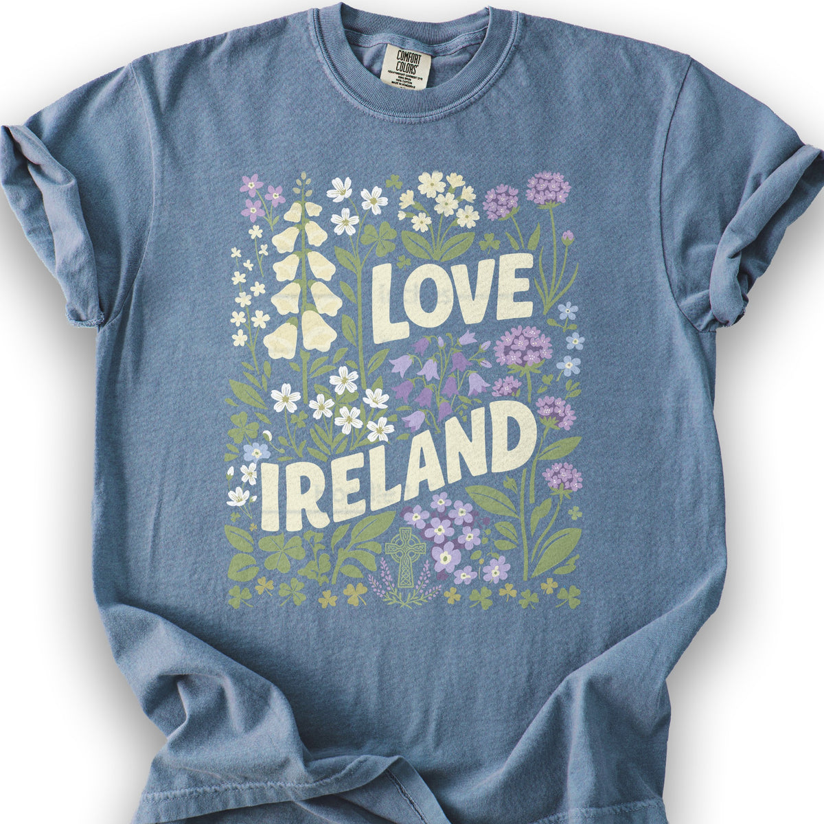 Love Ireland Flowers T-Shirt - Blue Jean