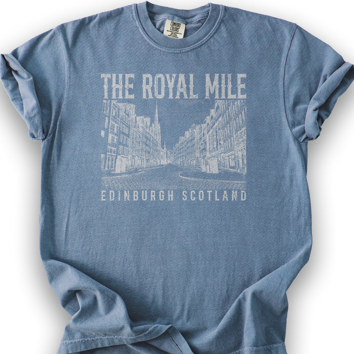 Royal Mile Scotland Sketch T-Shirt - Blue Jean