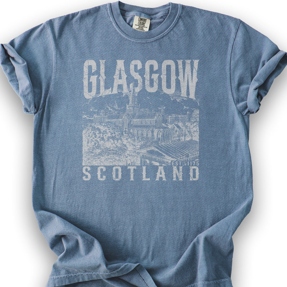 Glasgow Scotland Sketch T-Shirt - Blue Jean