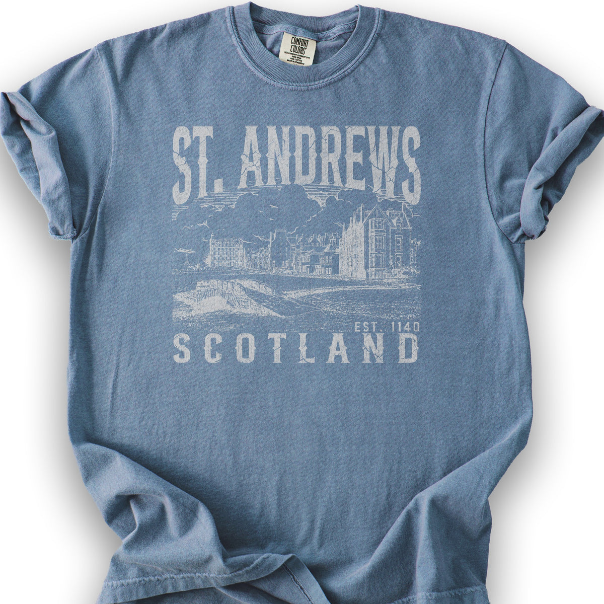 St. Andrews Scotland Sketch T-Shirt - Blue Jean