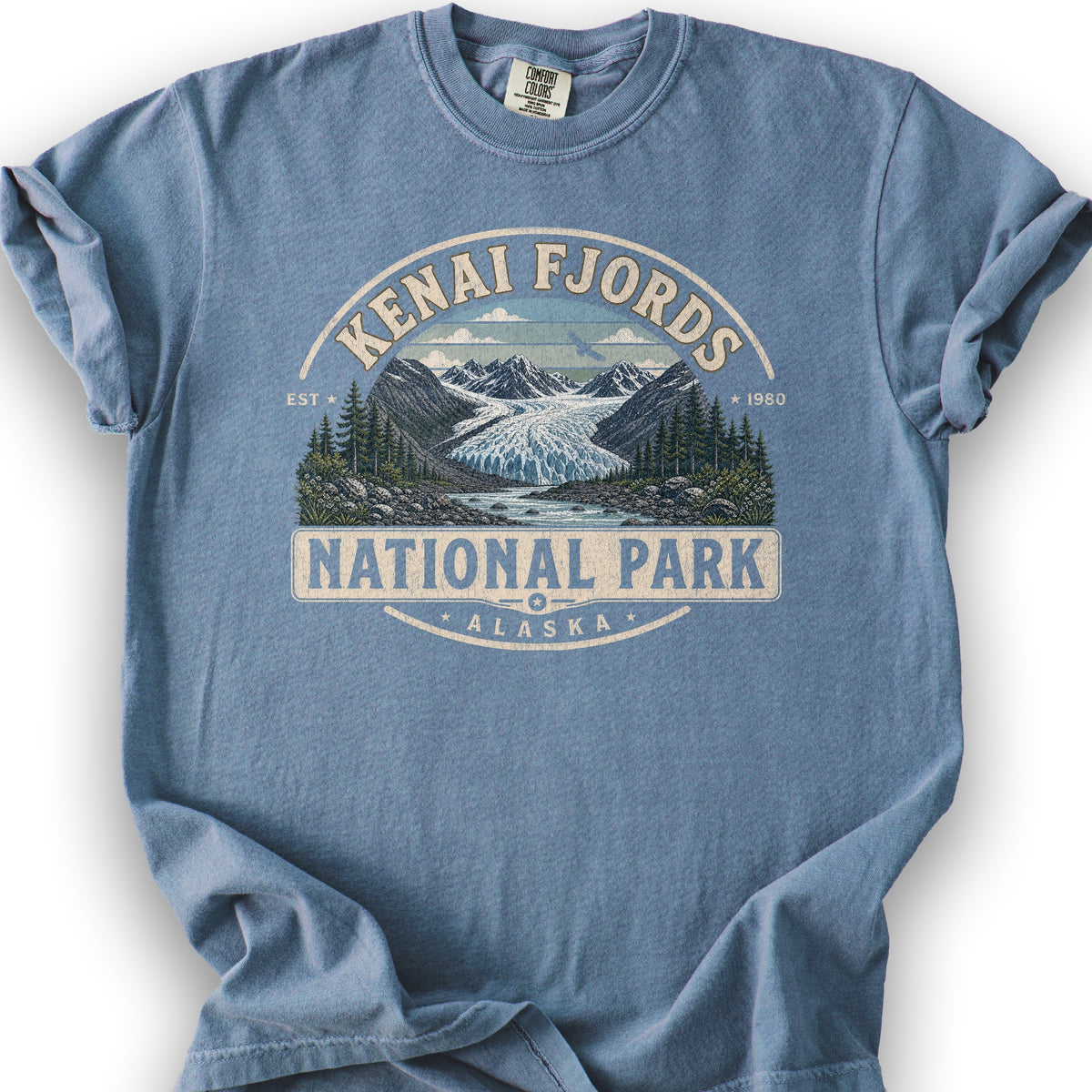 Kenai Fjords Medallion T-Shirt - Blue Jean