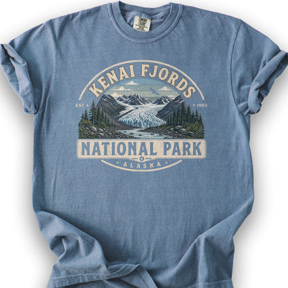 Kenai Fjords Medallion T-Shirt - Blue Jean