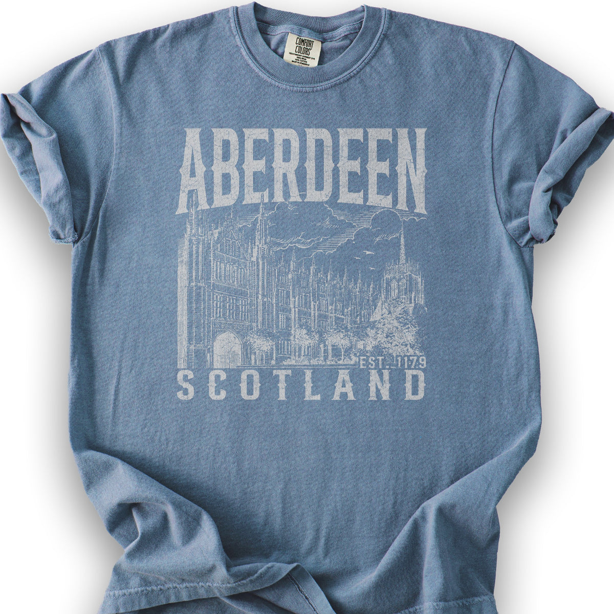 Aberdeen Scotland Sketch T-Shirt - Blue Jean