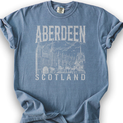 Aberdeen Scotland Sketch T-Shirt - Blue Jean