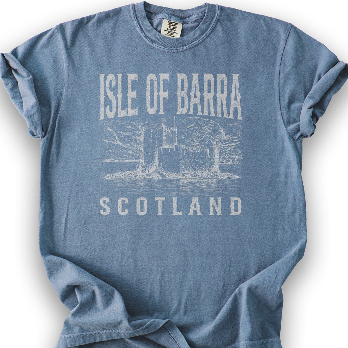 Isle of Barra Scotland Sketch T-Shirt - Blue Jean