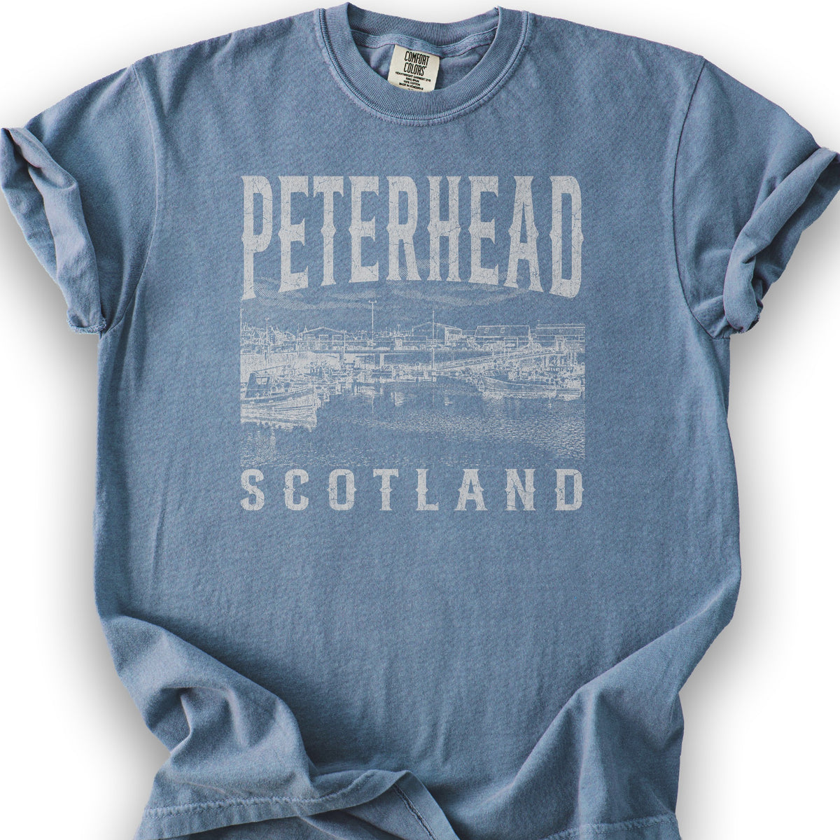 Peterhead Scotland Sketch T-Shirt - Blue Jean