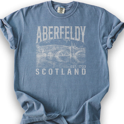 Aberfeldy Scotland Sketch T-Shirt - Blue Jean