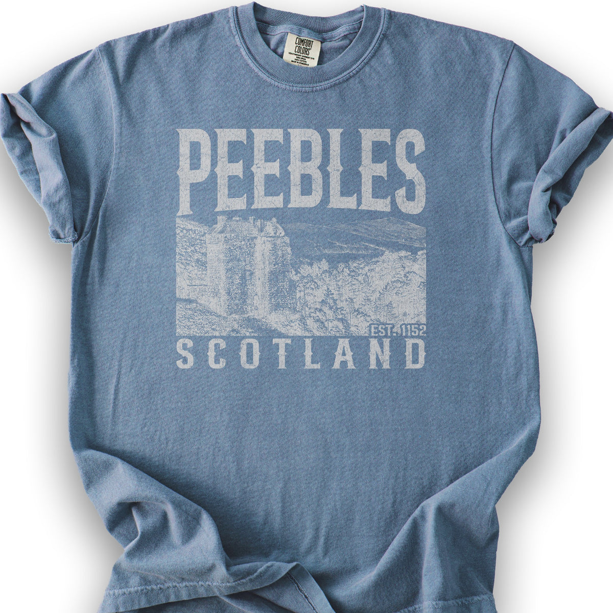 Peebles Scotland Sketch T-Shirt - Blue Jean