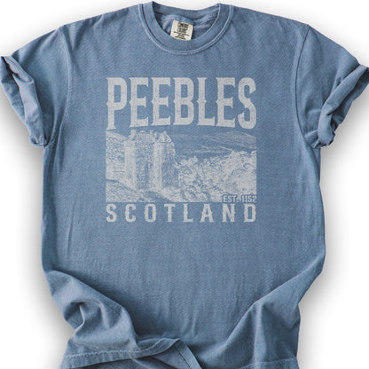Peebles Scotland Sketch T-Shirt - Blue Jean