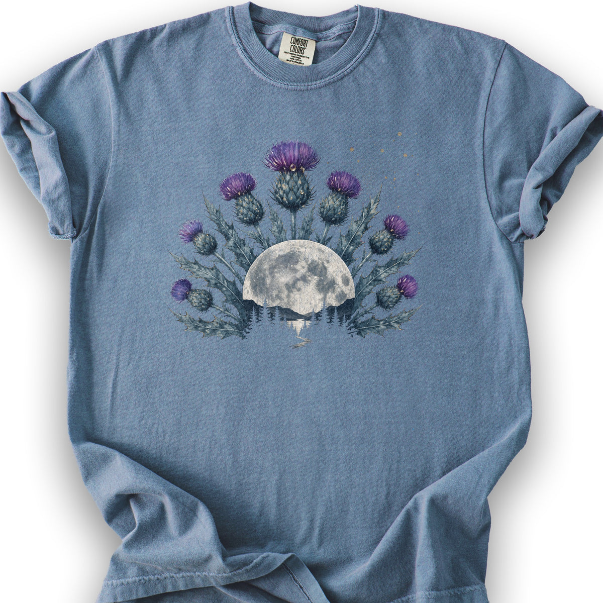 Moonlit Highland Thistles T-Shirt - Blue Jean