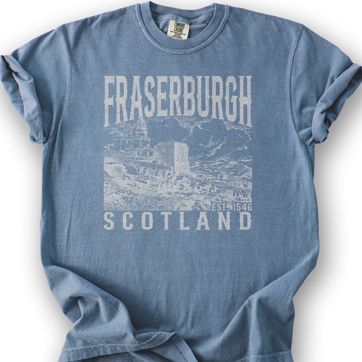 Fraserburgh Scotland Sketch T-Shirt - Blue Jean
