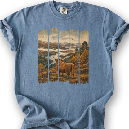 Scotland Coo Panels T-Shirt - Blue Jean