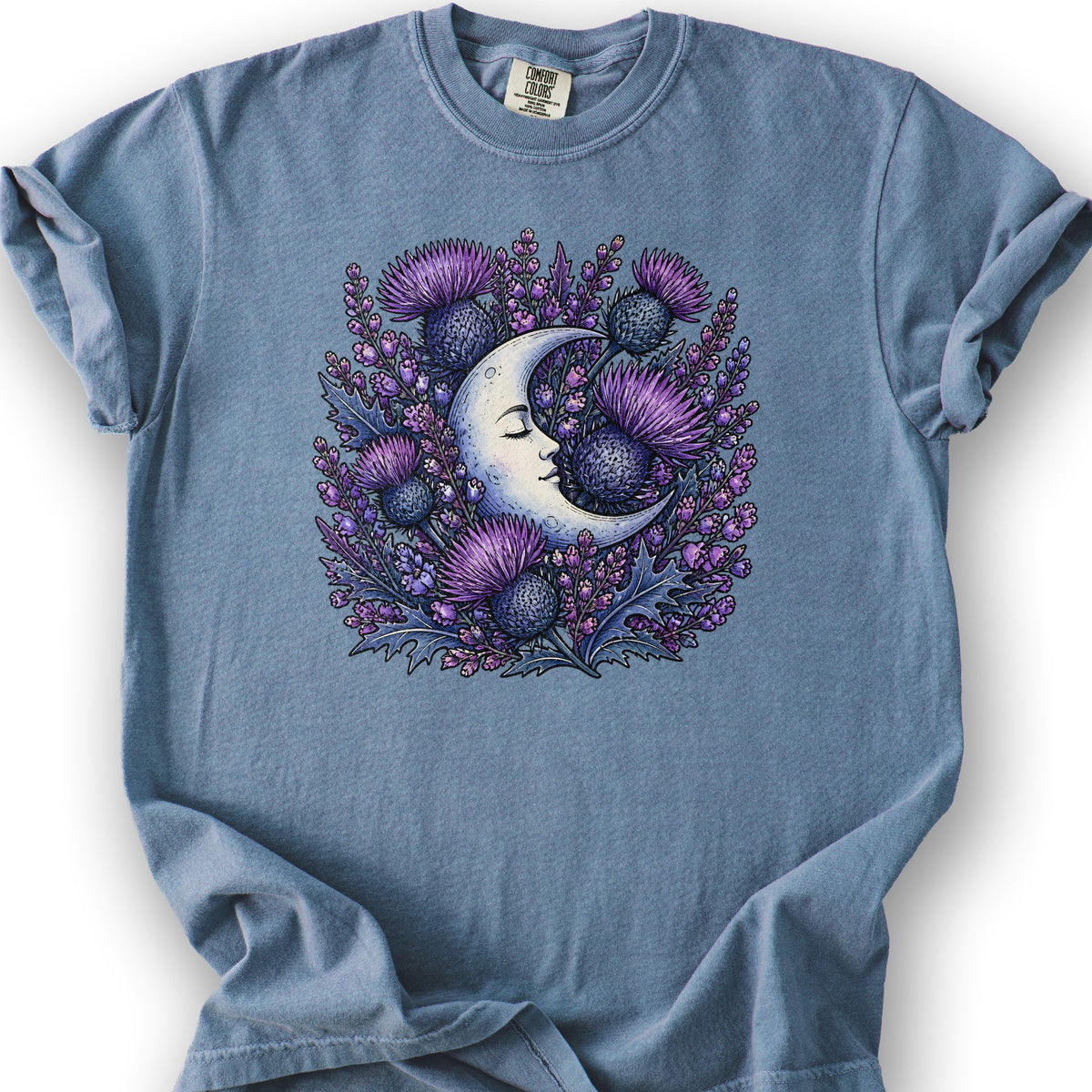 Botanical Moon Thistle T-Shirt - Blue Jean
