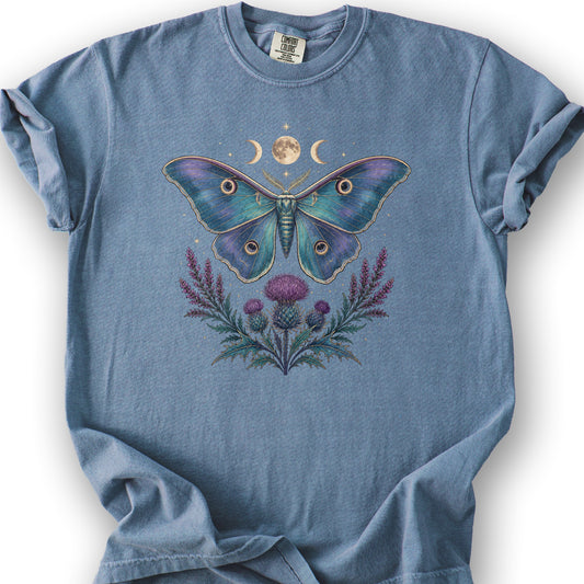 Emperor Moth Thistle Bouquet T-Shirt - Blue Jean