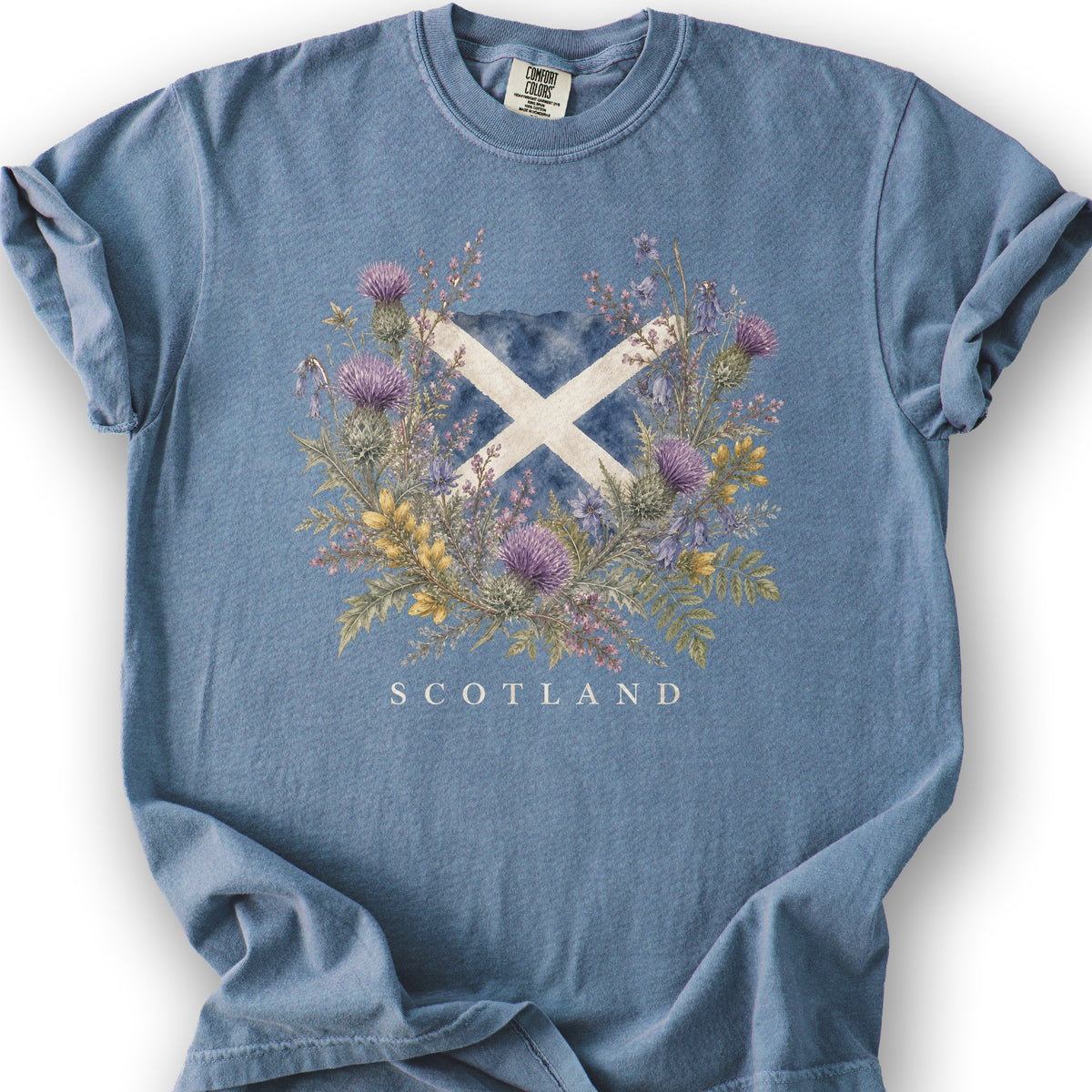 Botanical Scotland Flag T-Shirt - Blue Jean