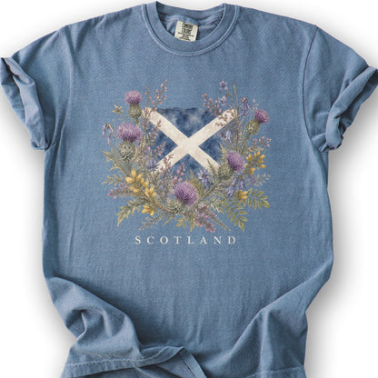 Botanical Scotland Flag T-Shirt - Blue Jean