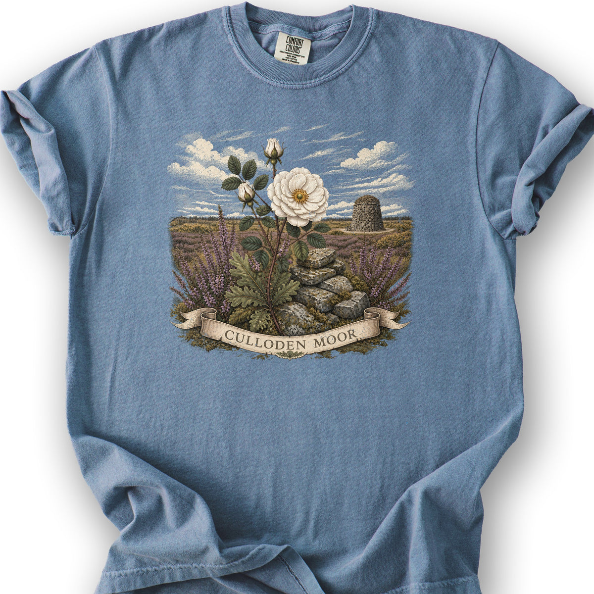 Culloden White Rose T-Shirt - Blue Jean